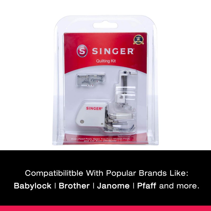 سينجر طقم قدم ضغط اللحف من سينجر | تتضمن قدم تغذية متساوية، قدم ربع بوصة مع دليل وقدم مفتوحة بدون حركة عند الأصابع | مثالية لخياطة اللحف الدقيقة والخياطة متعددة الطبقات | تناسب ماكينات الخياطة سينجر - Image 5